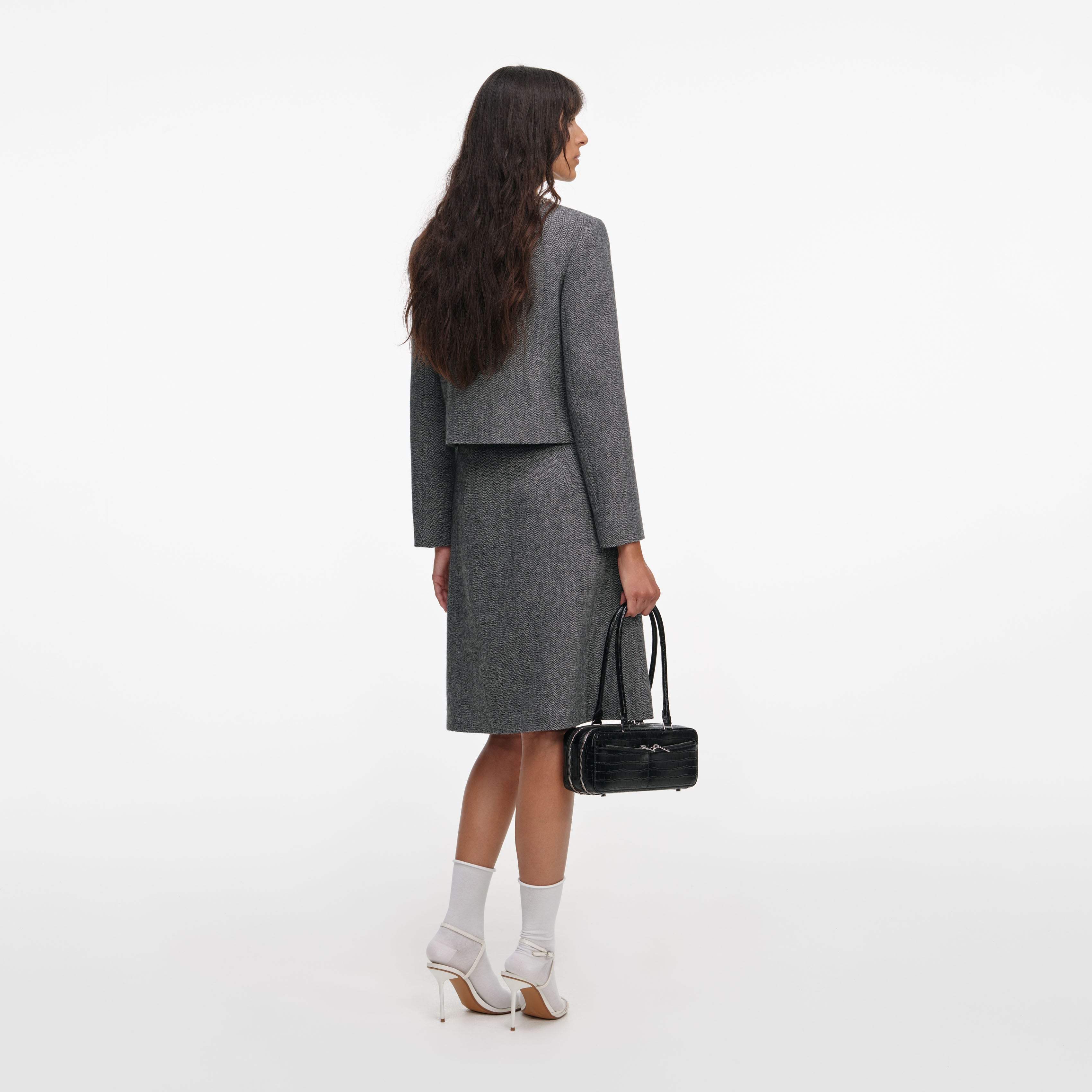 Grey Herringbone Crystal Trim Jacket