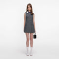 Grey Herringbone Scarf Detail Mini Dress