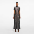Gunmetal Rhinestone Mesh Midi Dress