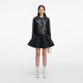 Black Leather Contrast Collar Jacket