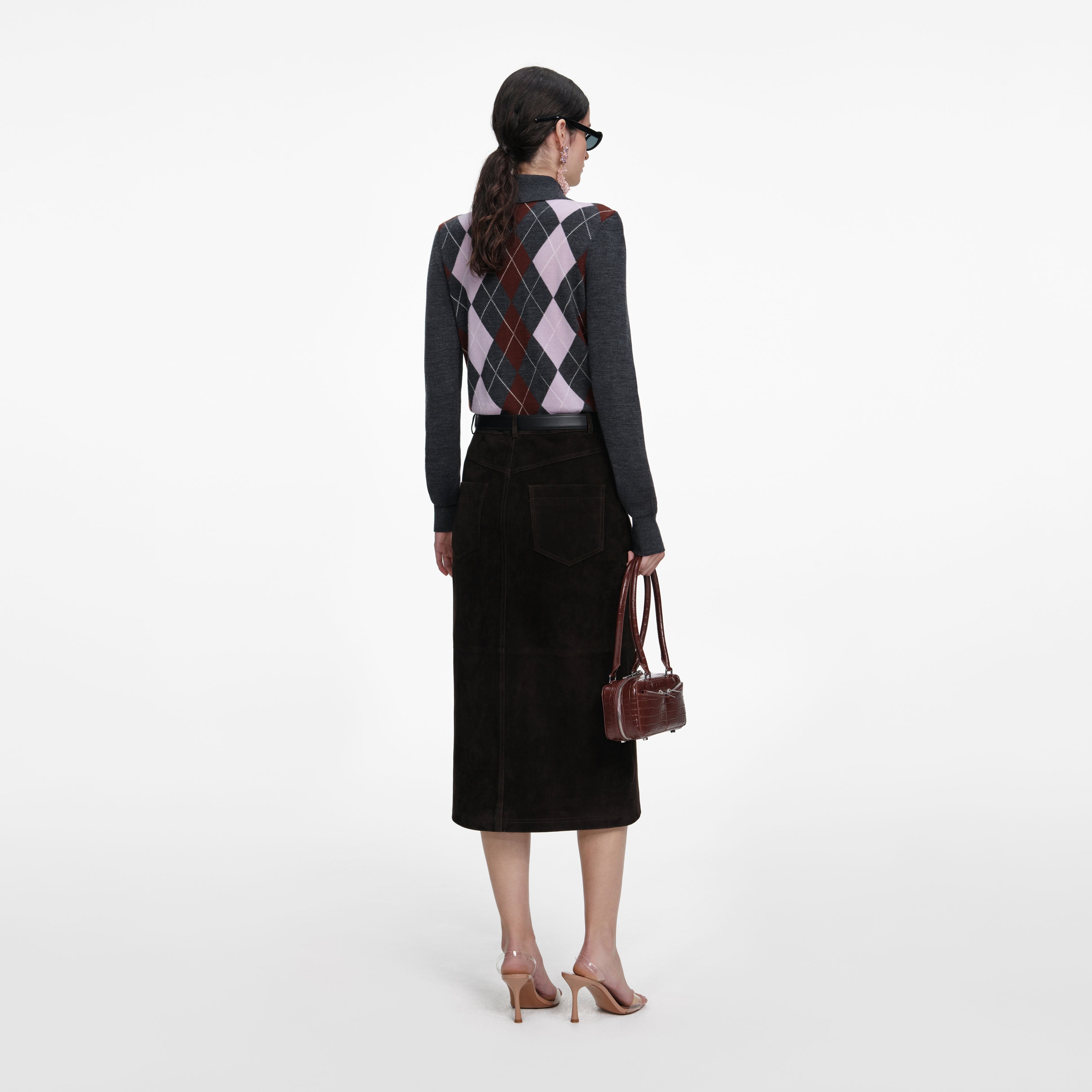 Brown Suede Midi Skirt