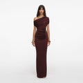 Brown Draped Knit Midi Dress