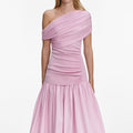 Pink Cotton Draped Knit Midi Dress