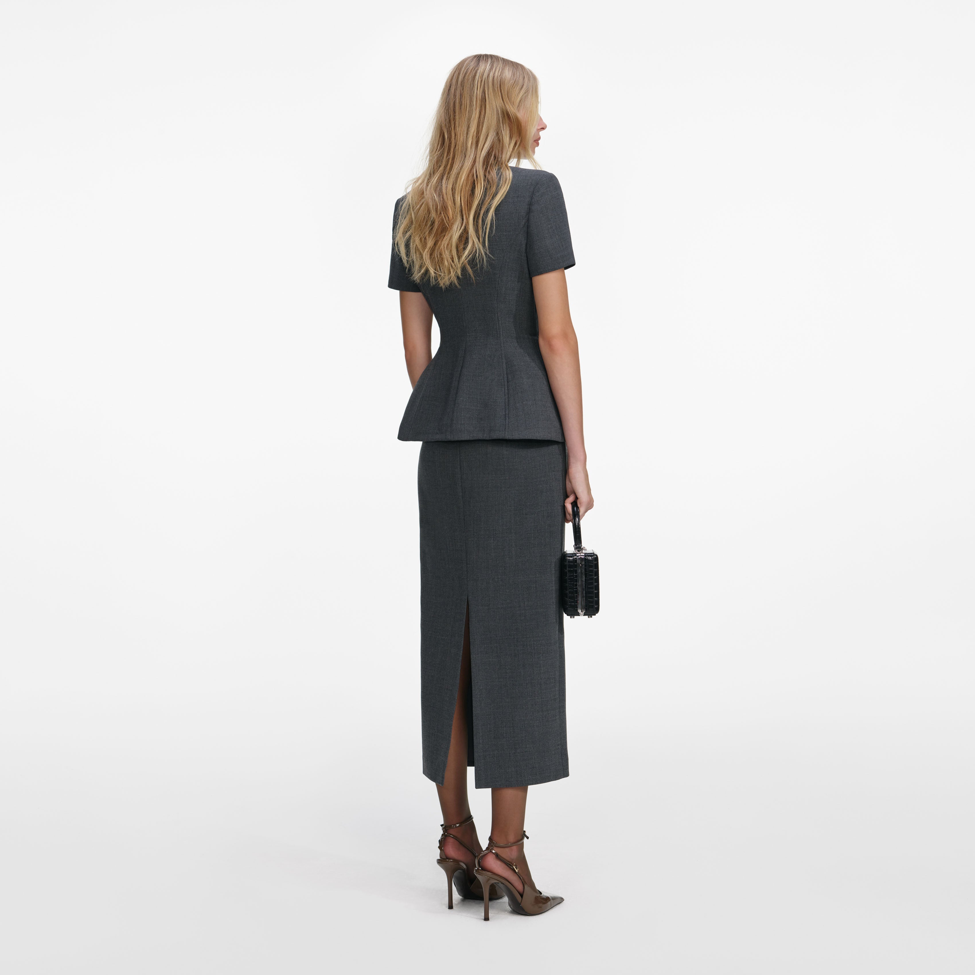 Grey Tailored Flower Detail Midi Dress