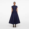 Navy Boucle Taffeta Midi Dress
