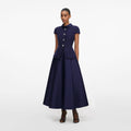 Navy Boucle Taffeta Midi Dress
