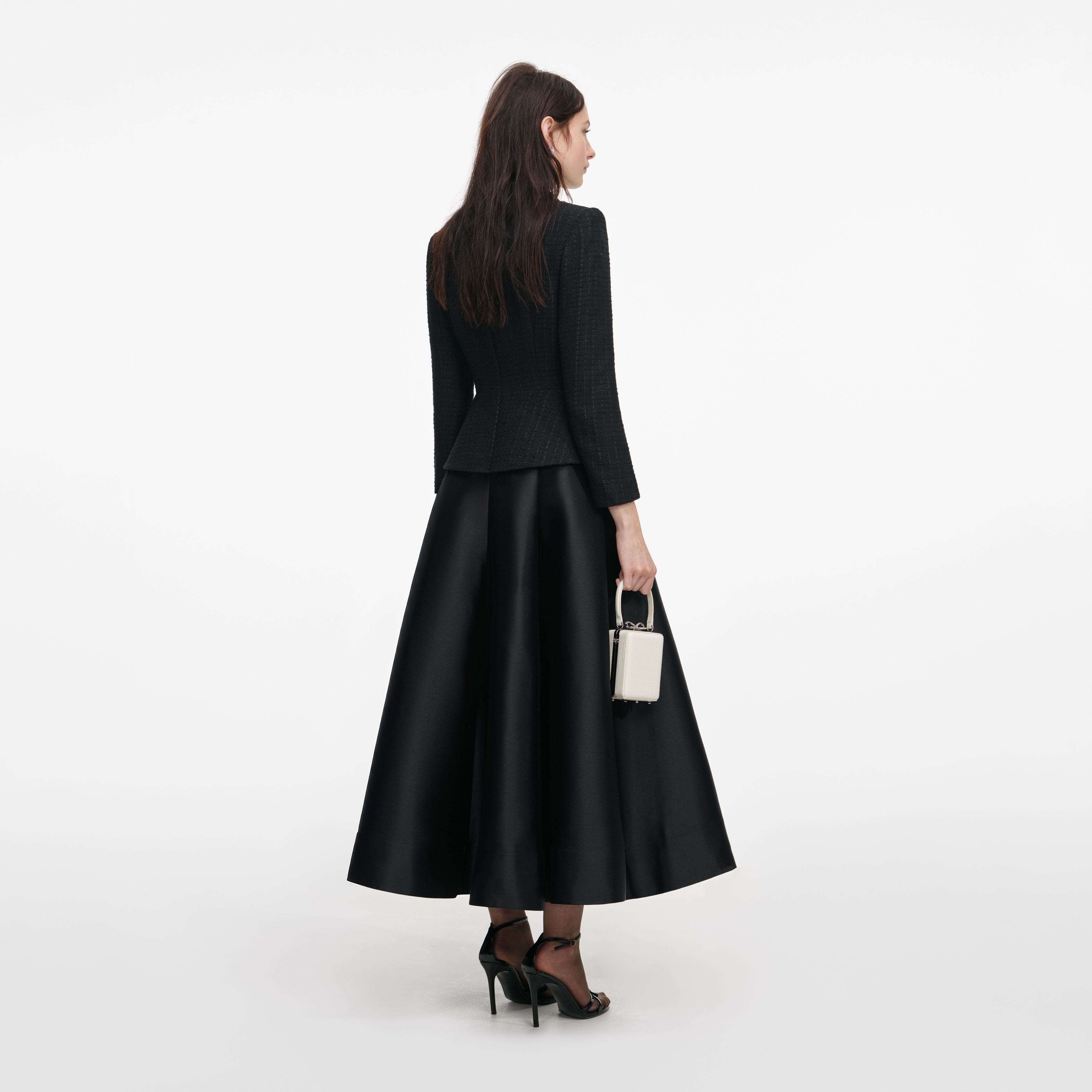 Black Boucle Taffeta Midi Dress
