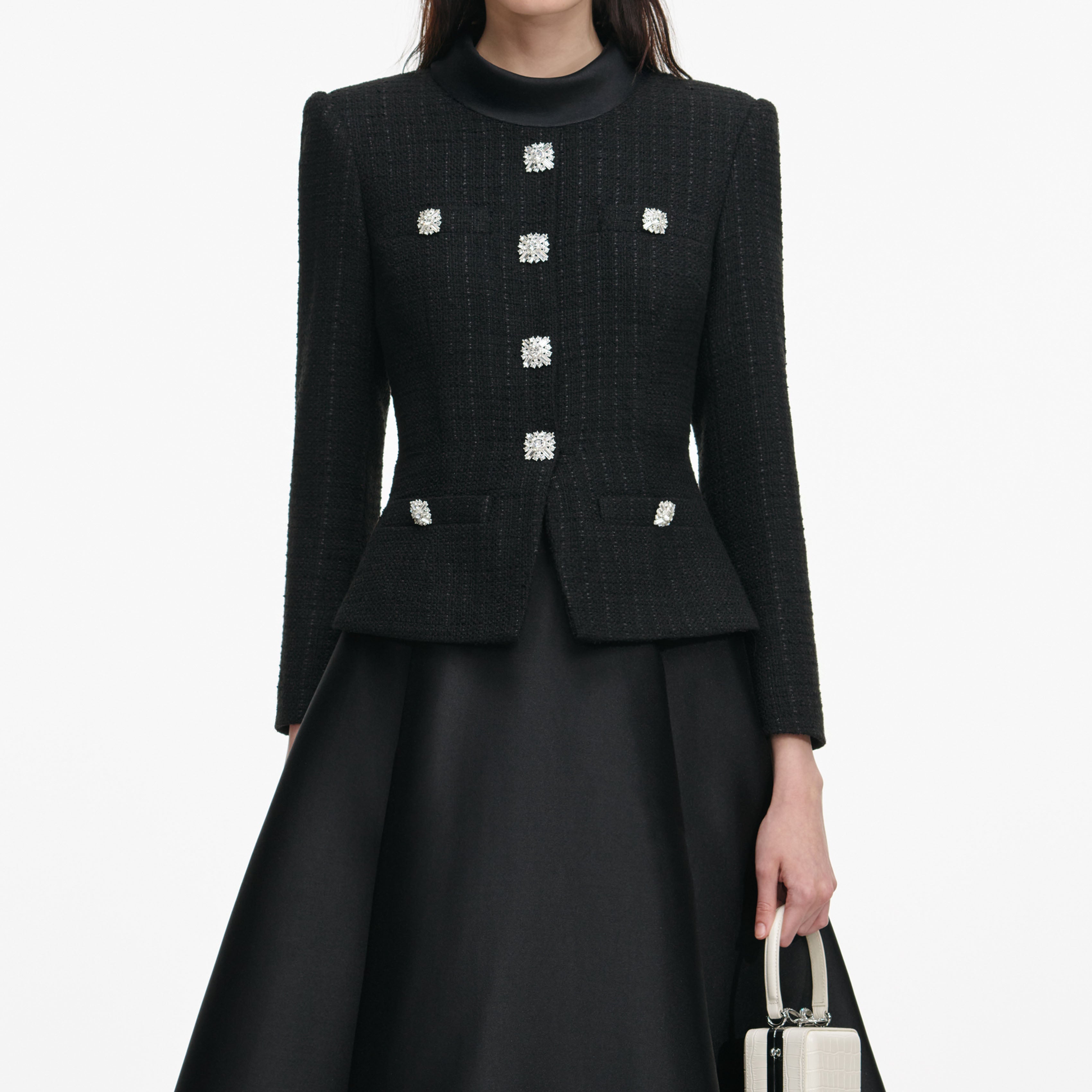 Black Boucle Taffeta Midi Dress
