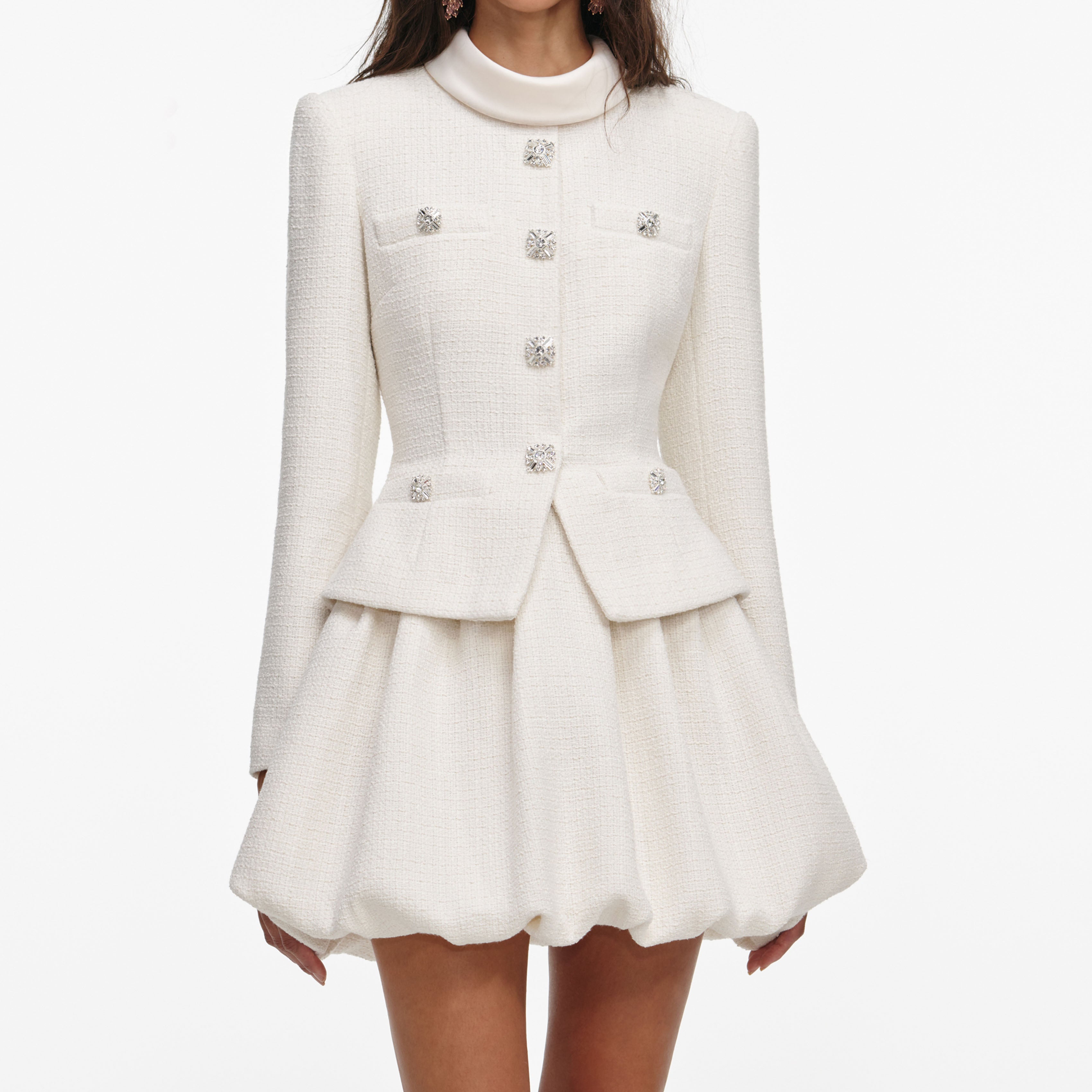 Cream Boucle Collared Mini Dress