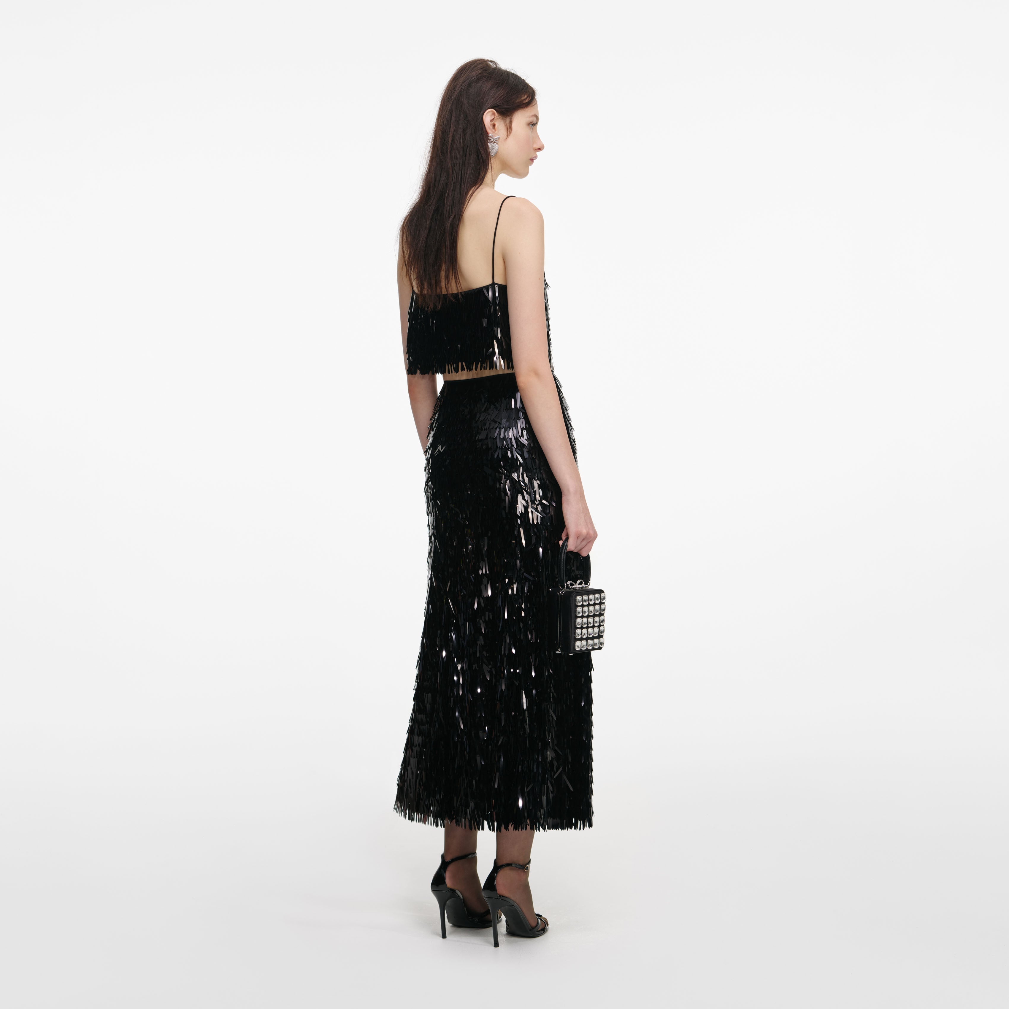 Black Sequin Midi Skirt