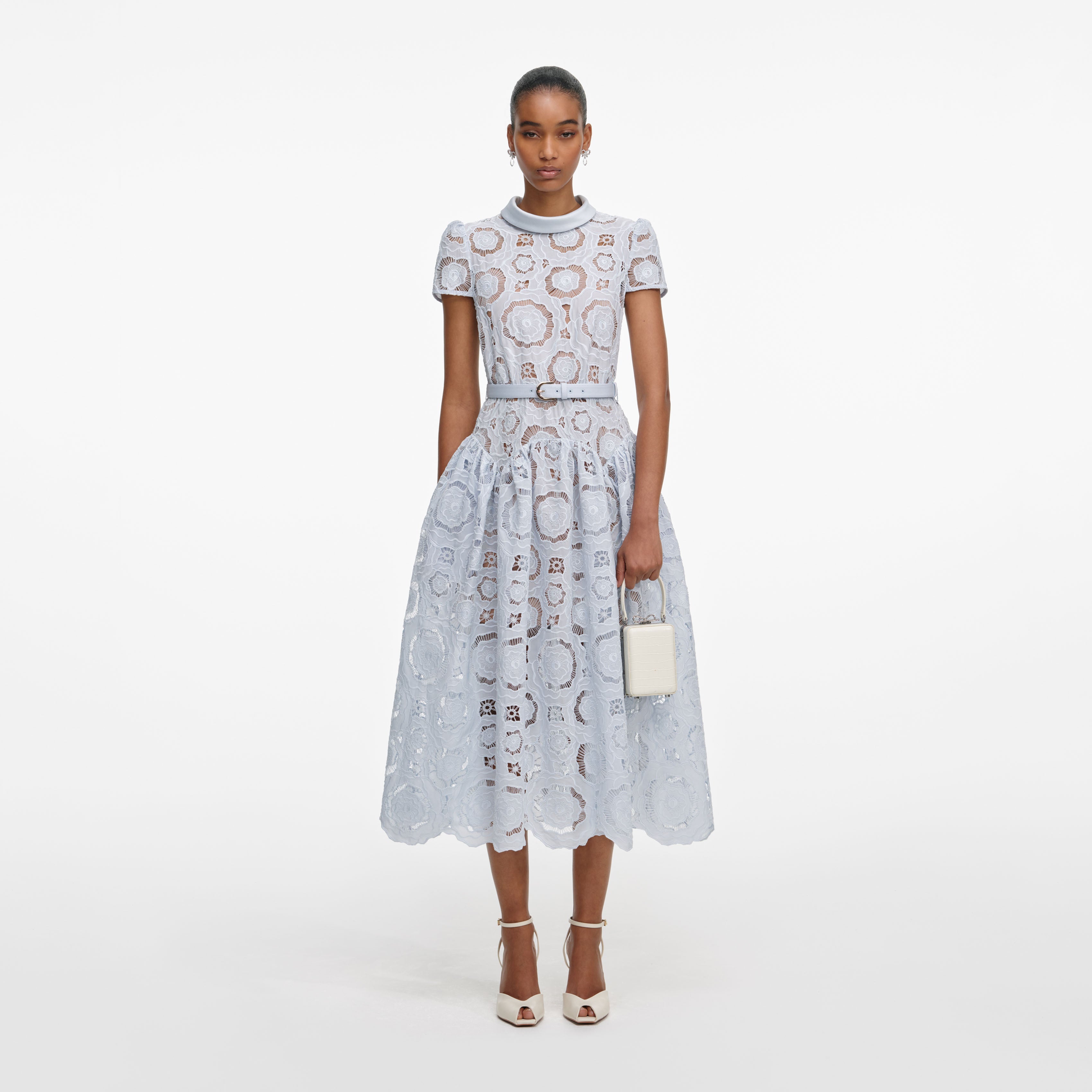 Blue Floral Lace Midi Dress