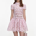 Pink Floral Lace Mini Dress