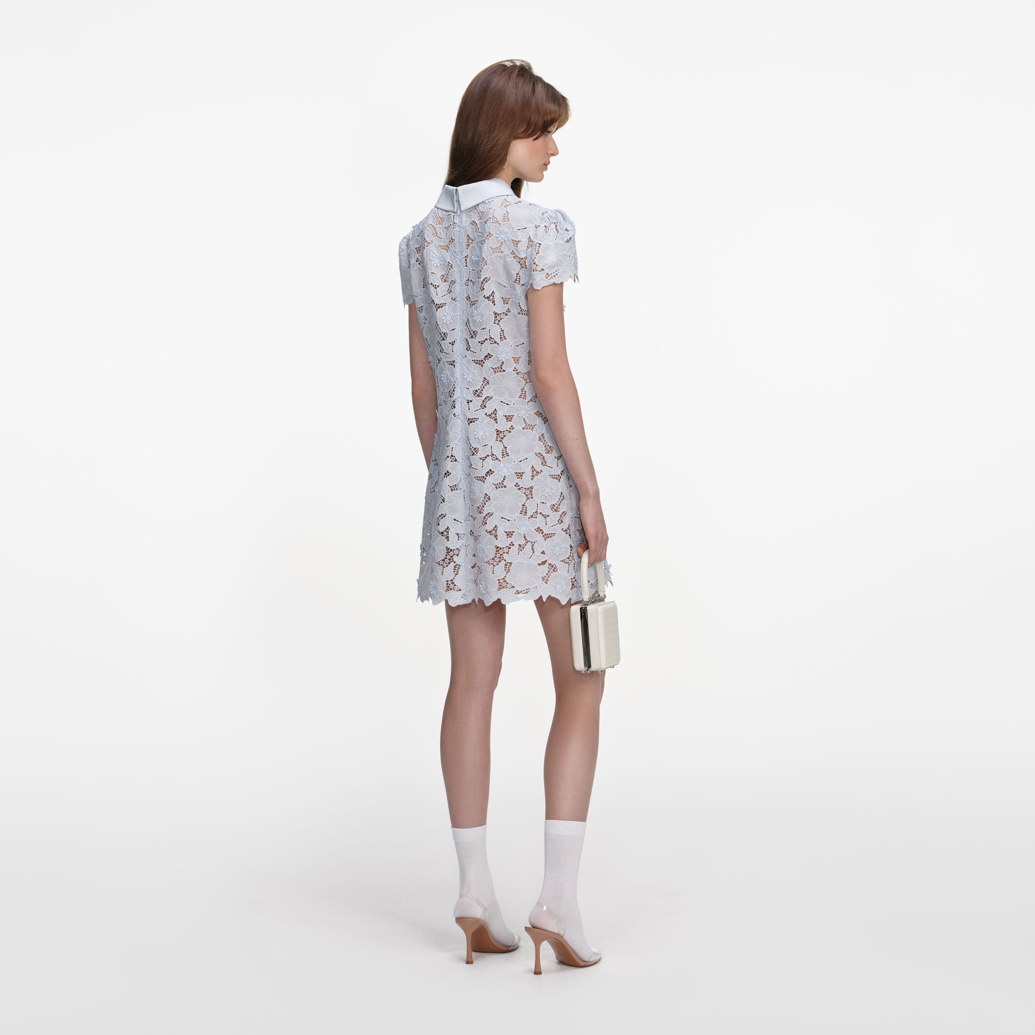 Blue Guipure Lace Mini Dress