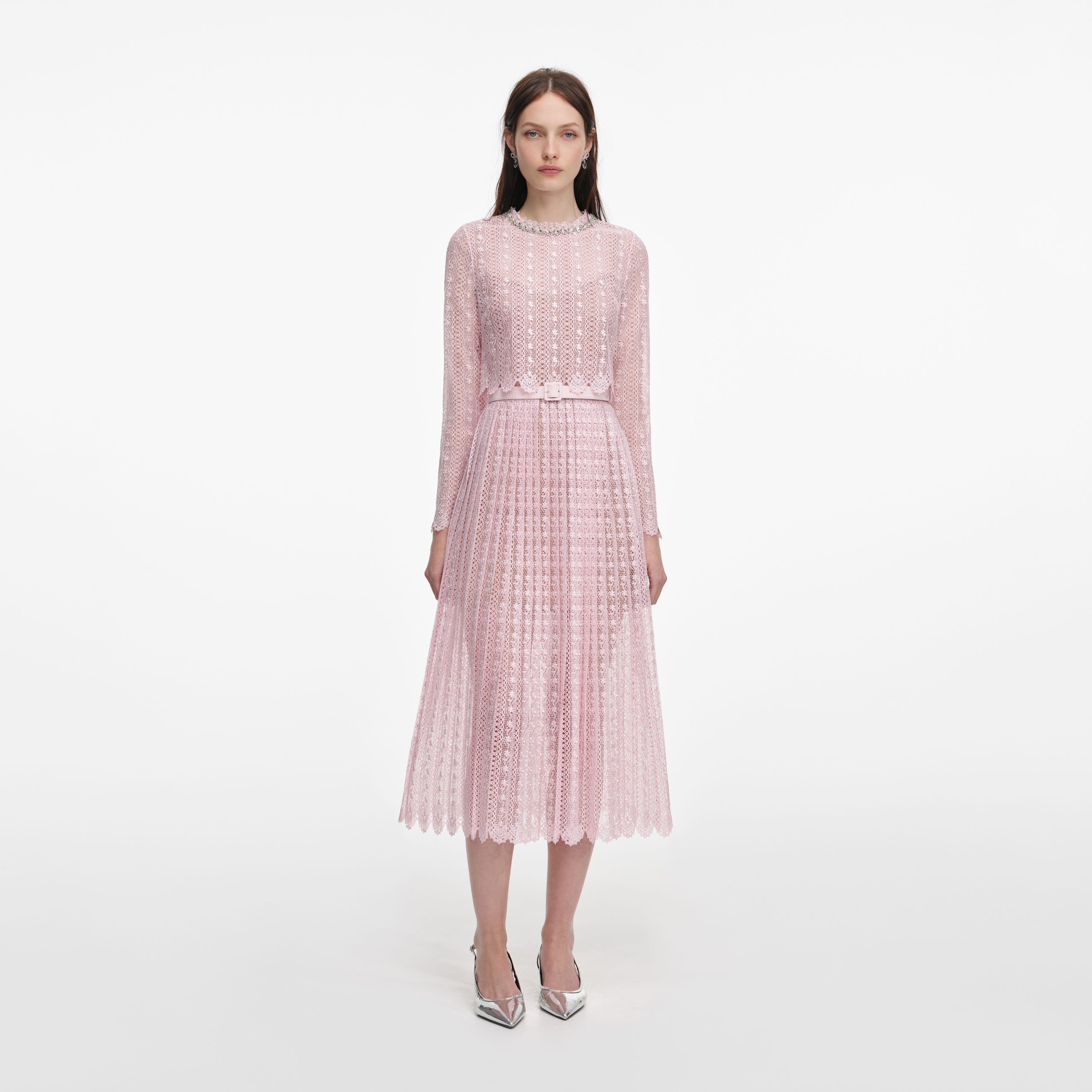 Pink Organza Lace Midi Dress