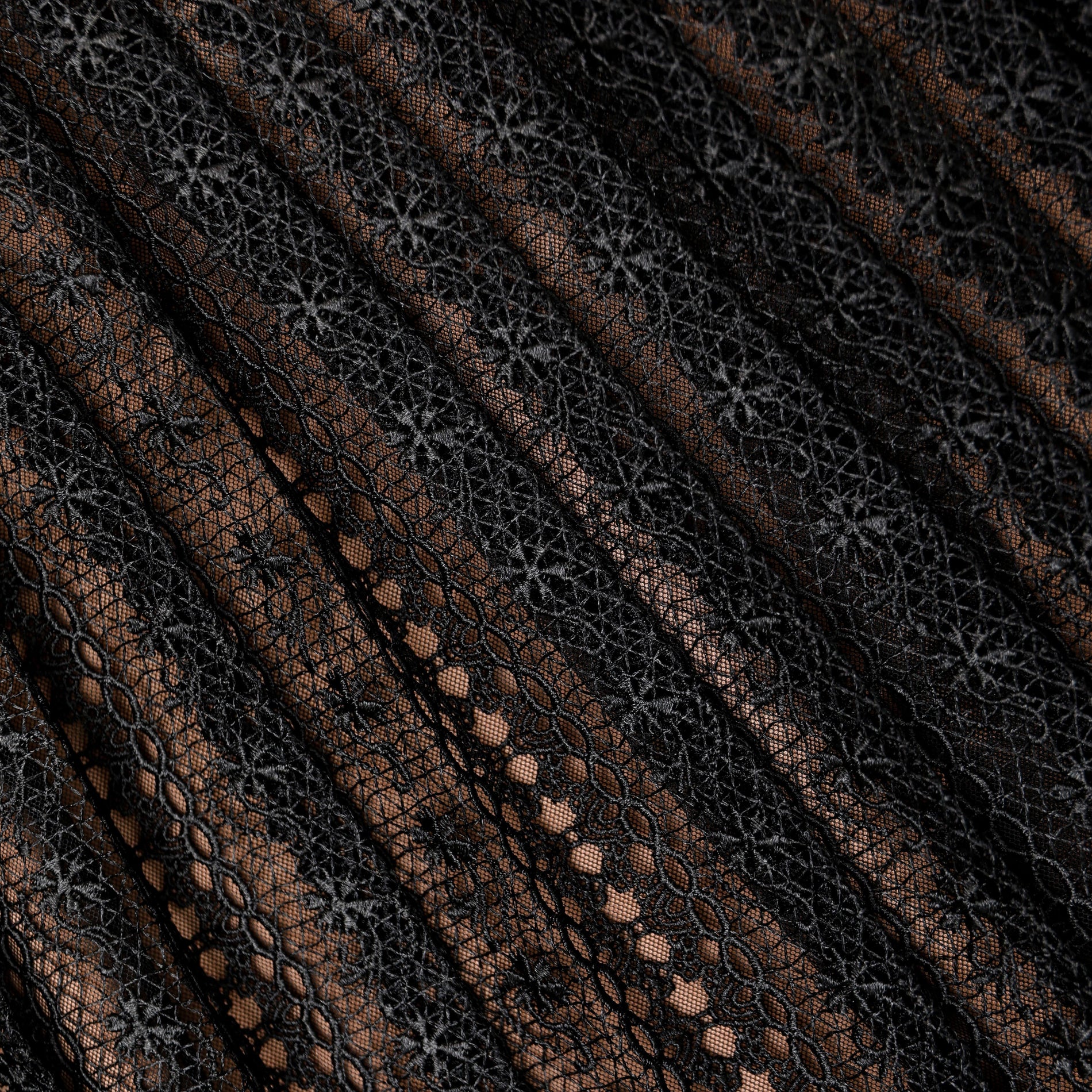 A close up of the fabric for the Black Organza Lace Midi Skirt