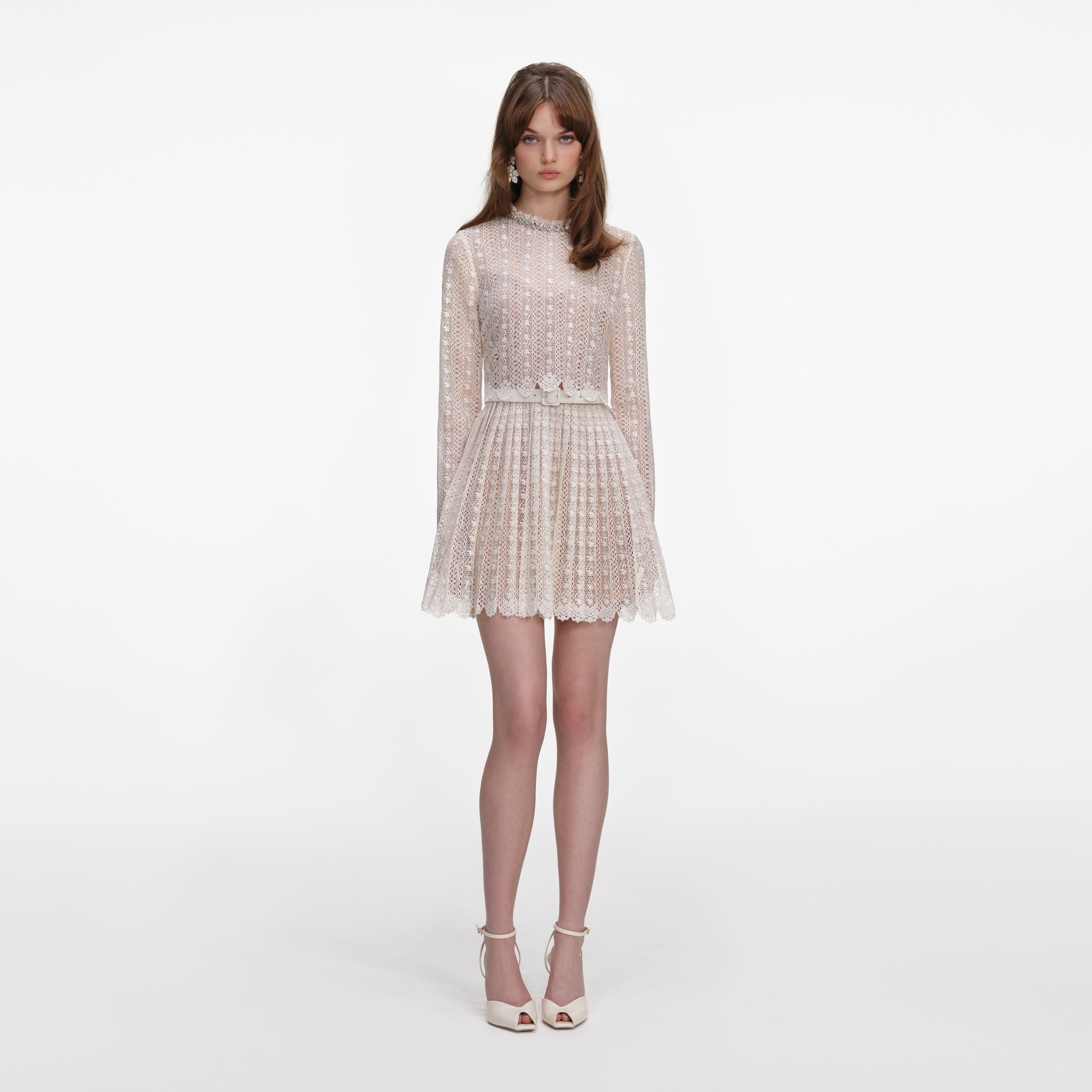 Cream Organza Lace Mini Dress