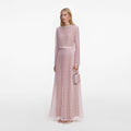 Pink Organza Lace Maxi Dress