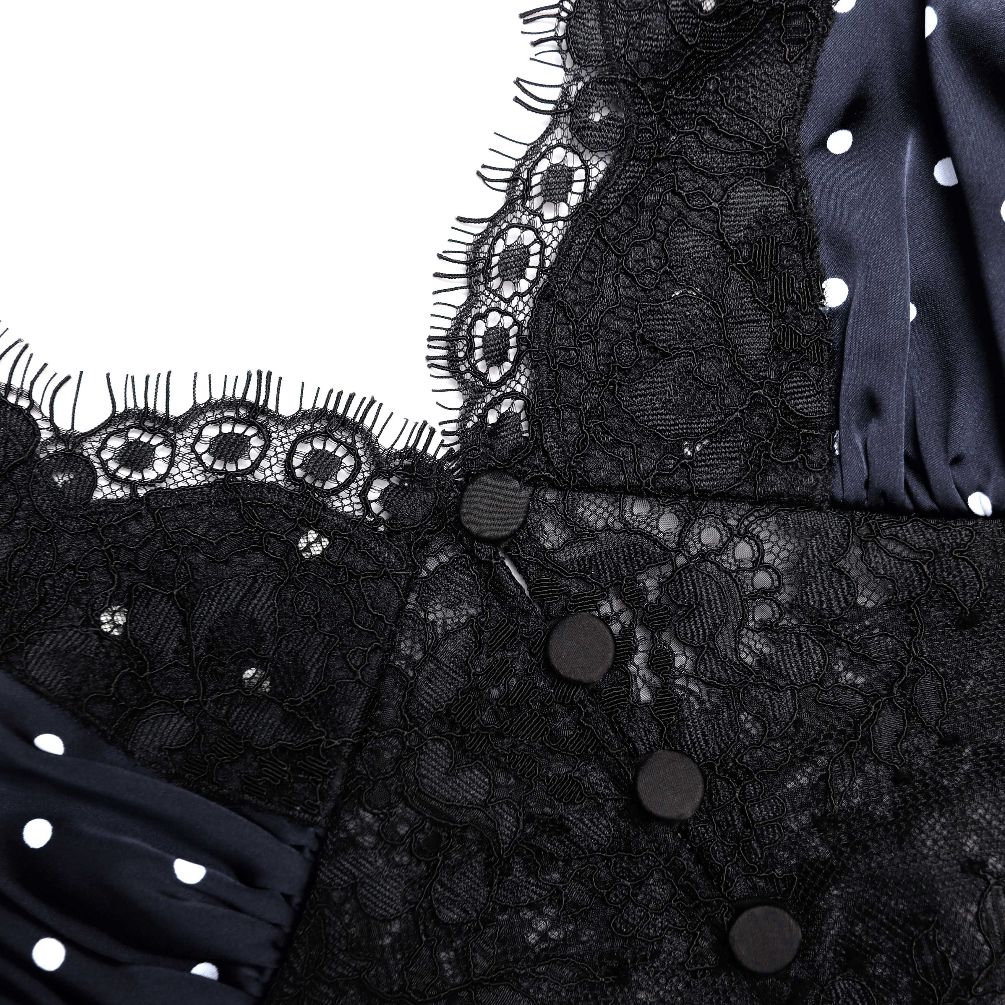 Polka Dot Satin Lace Maxi Dress