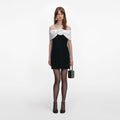 Black Crepe Flower Mini Dress