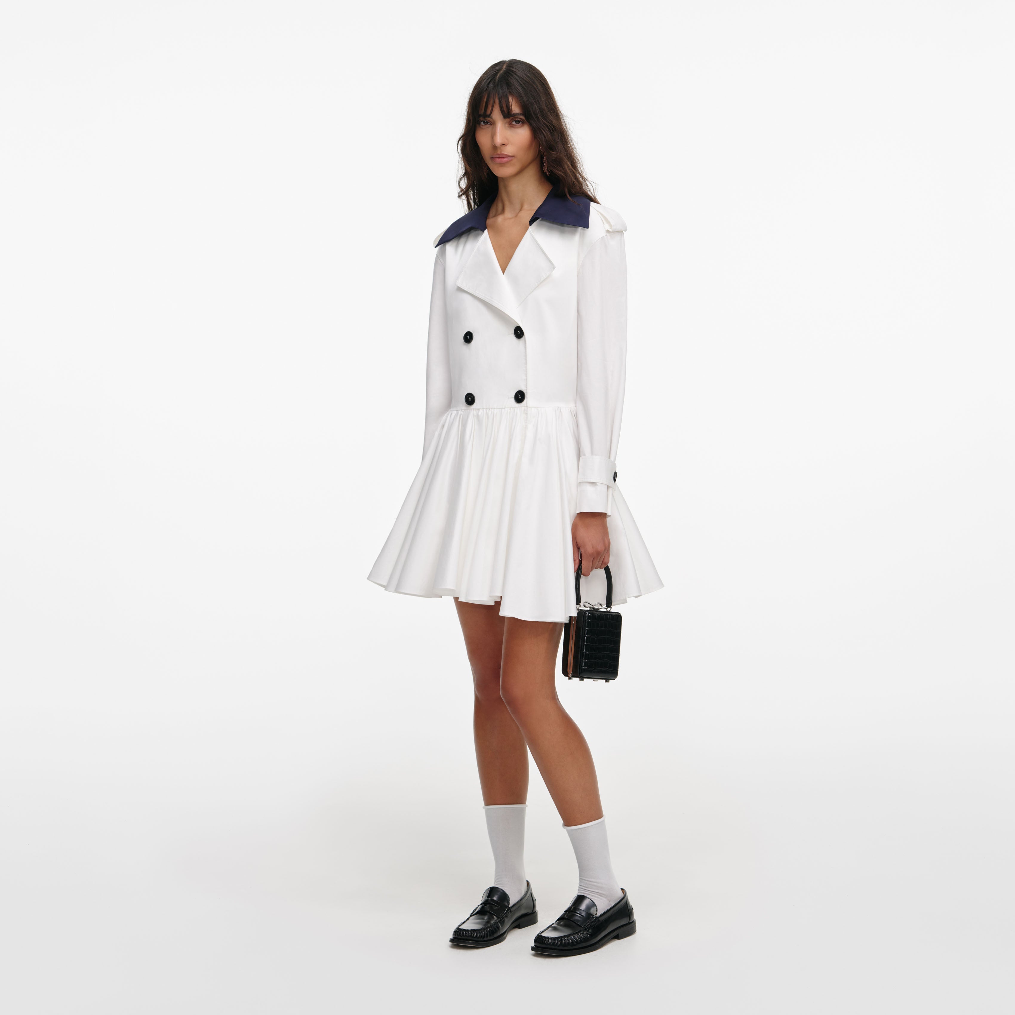 White Cotton Double Breasted Mini Dress