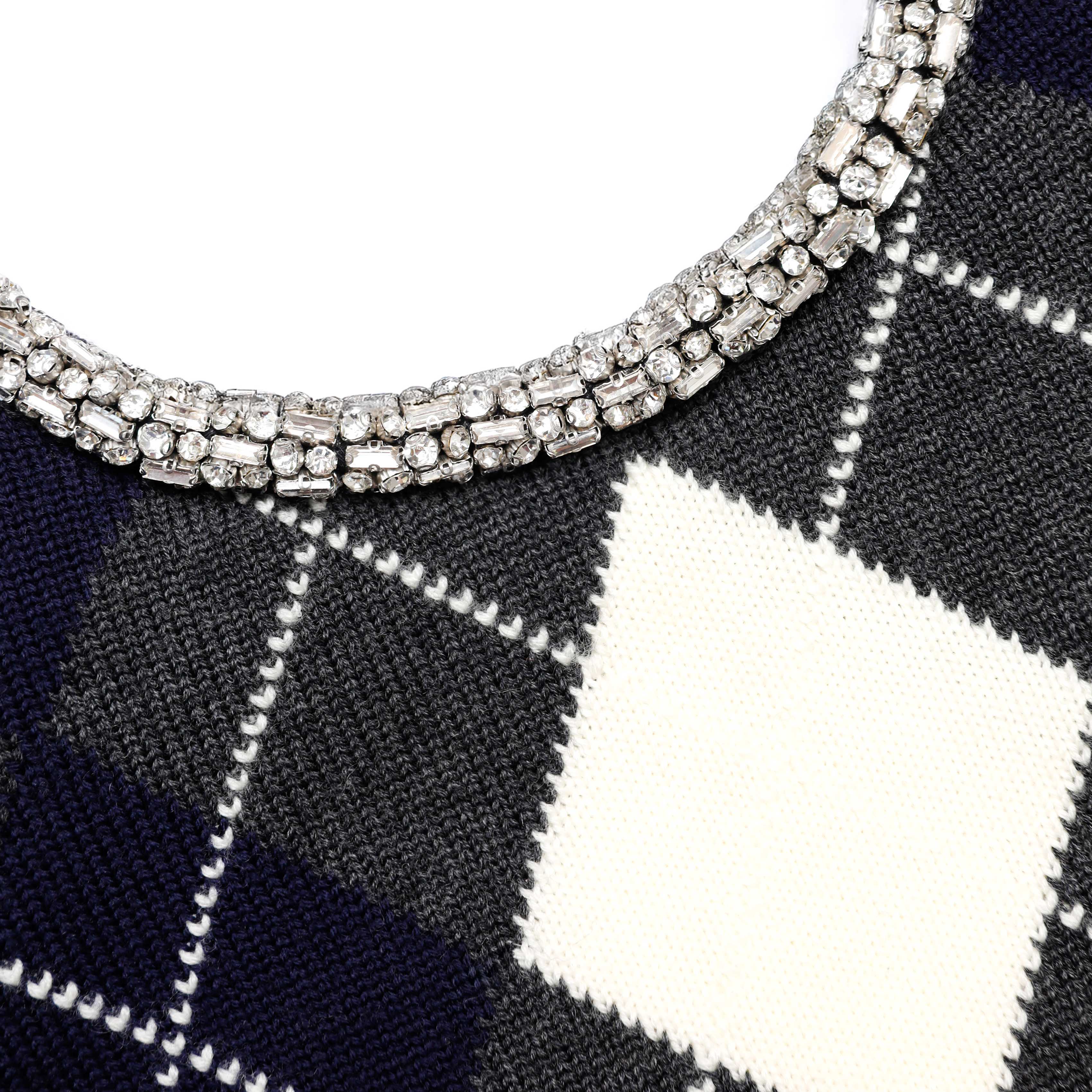 Grey Argyle Crystal Trim Jumper