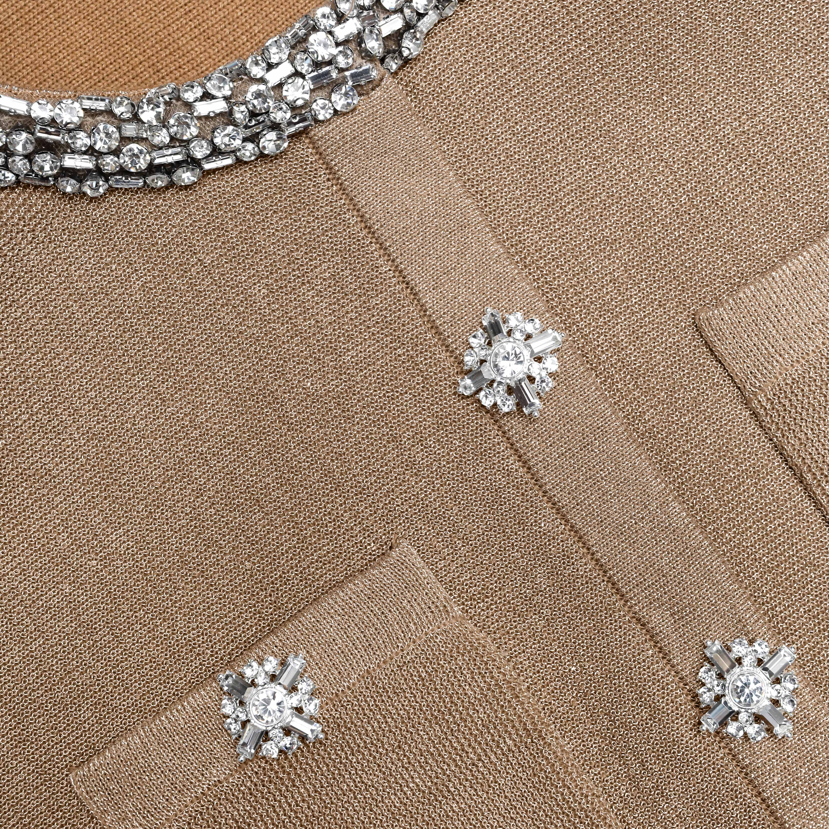 Gold Crystal Trim Knit Midi Dress