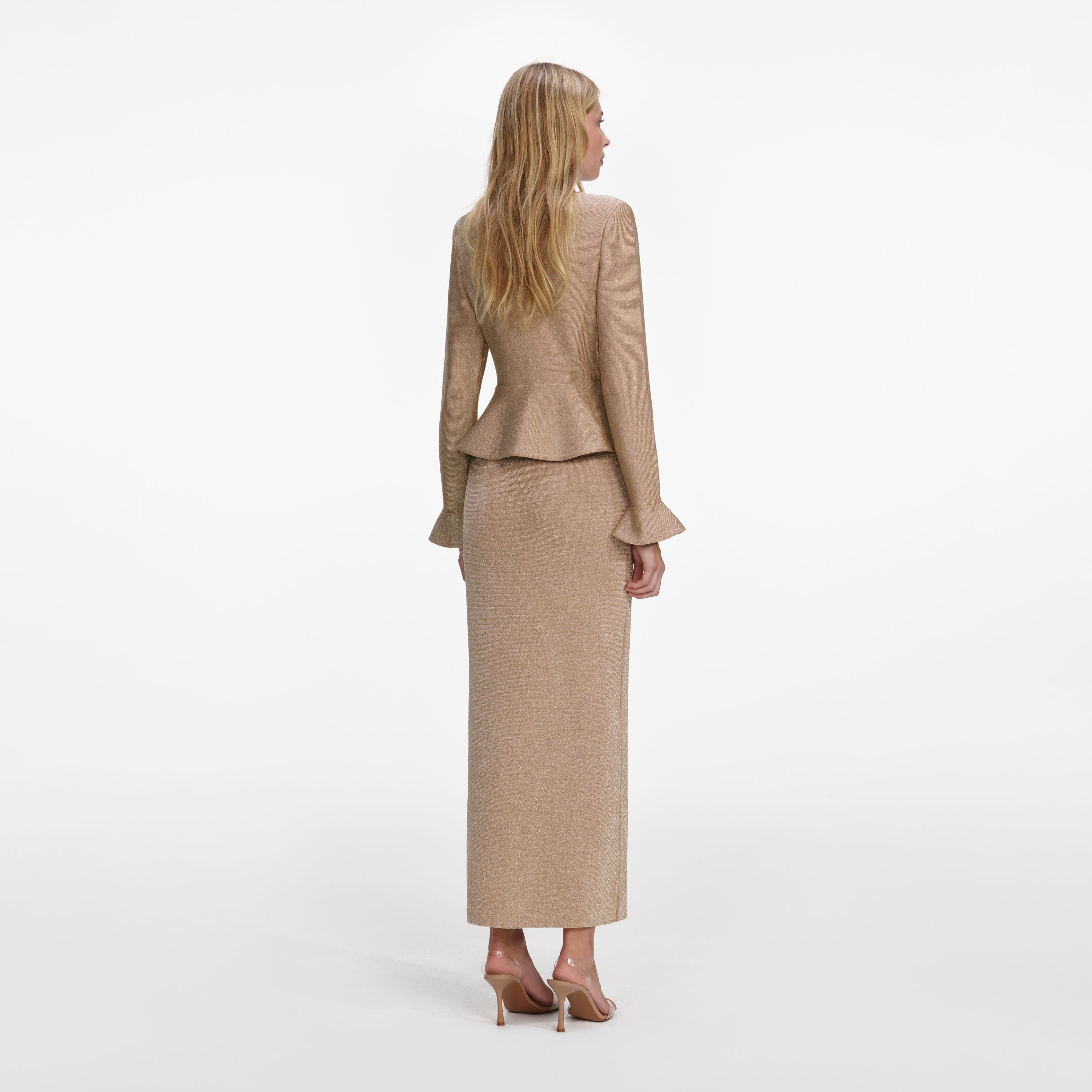 Gold Crystal Trim Knit Midi Dress