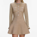 Gold Crystal Trim Knit Mini Dress