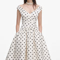 Cream Polka Dot Cotton Midi Dress