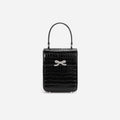 Black Croc Leather Structured Mini Bag