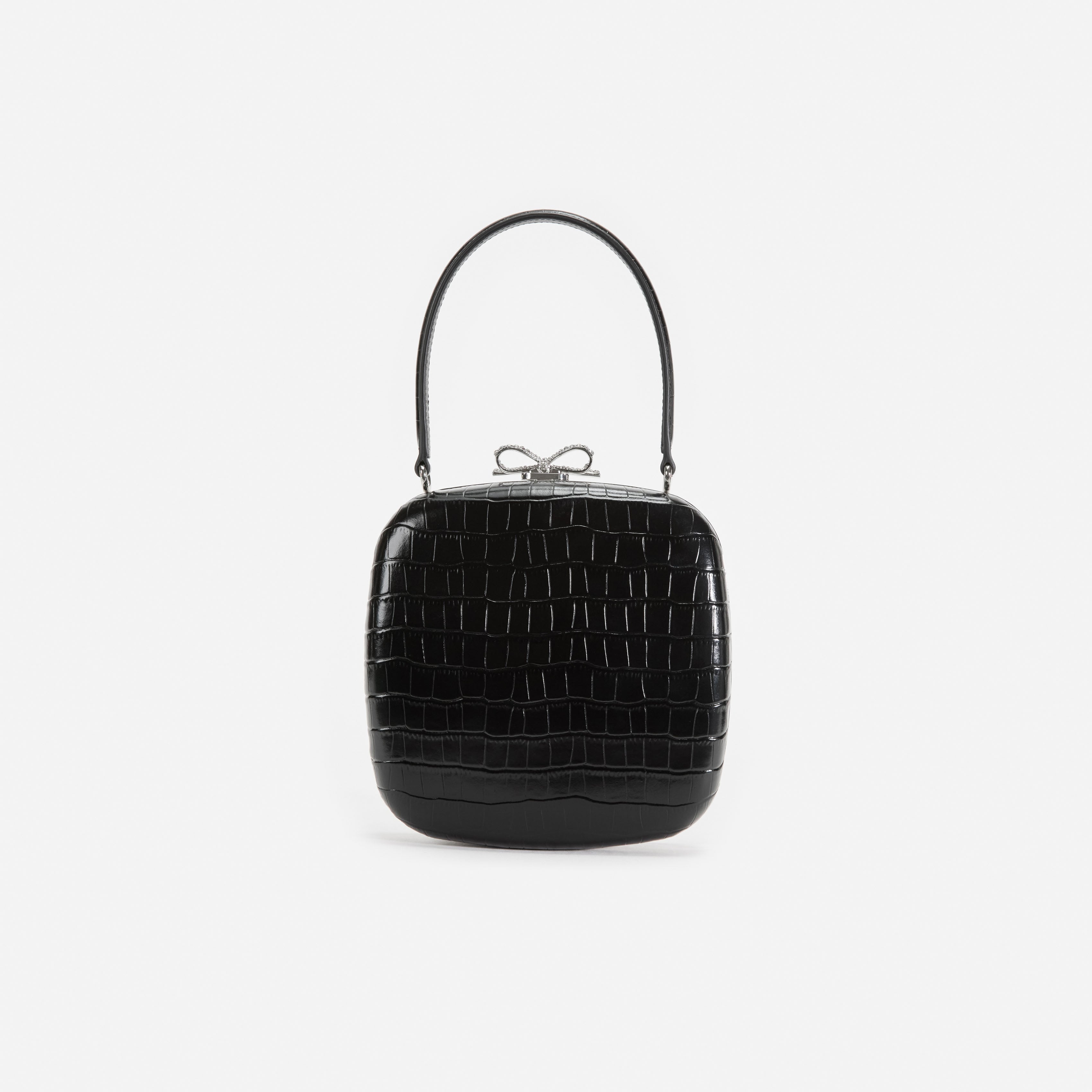 Black Croc Leather Compact Mini Bag