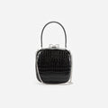 Black Croc Leather Compact Mini Bag