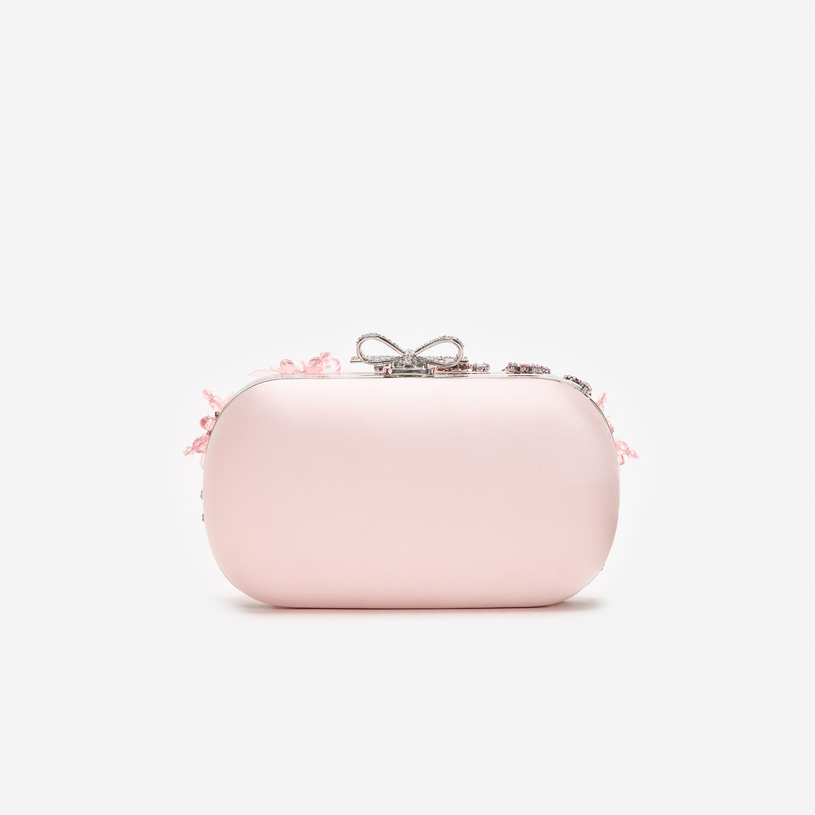 Pink Satin Floral Crystal Clutch