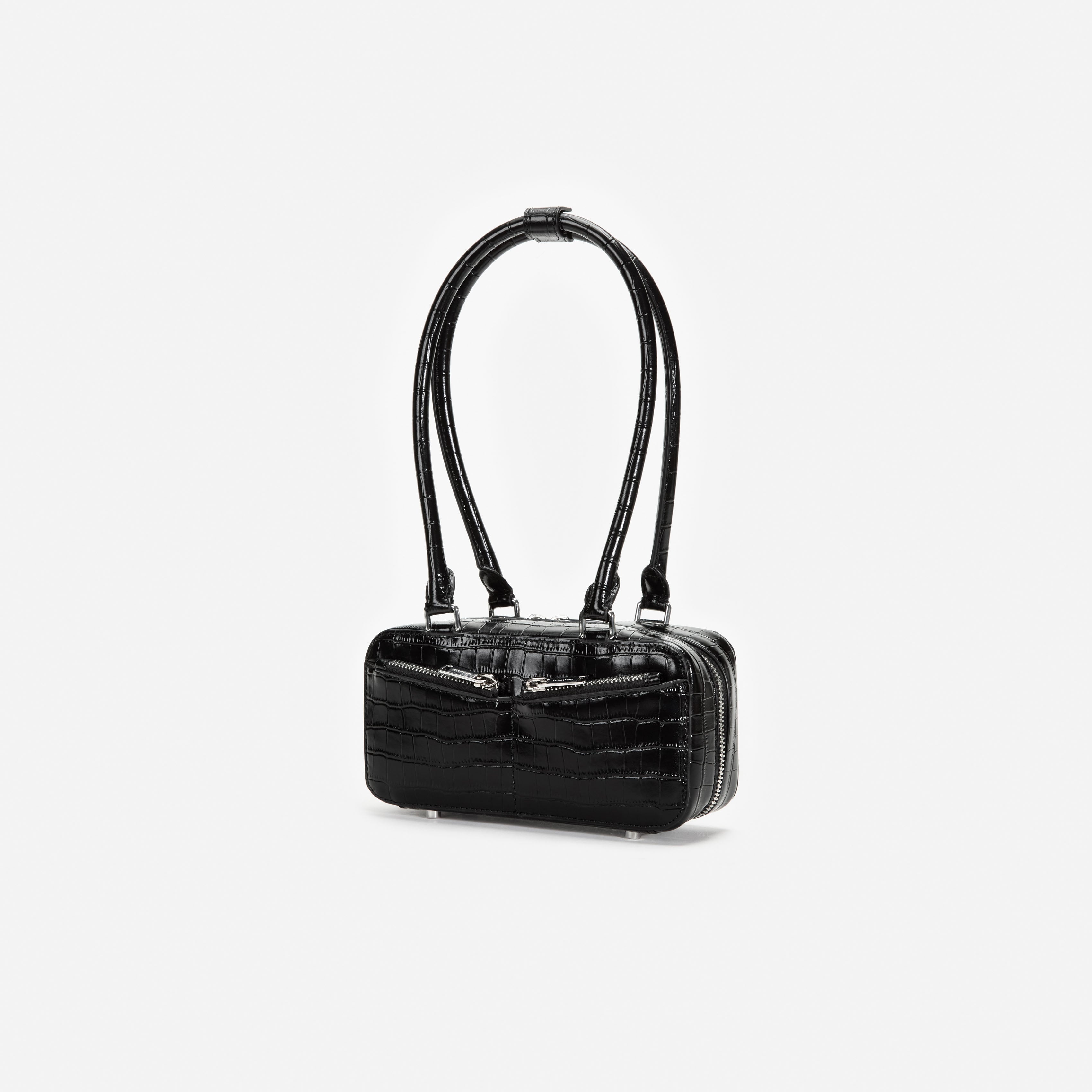 Black Croc Leather Mini Shoulder Bag