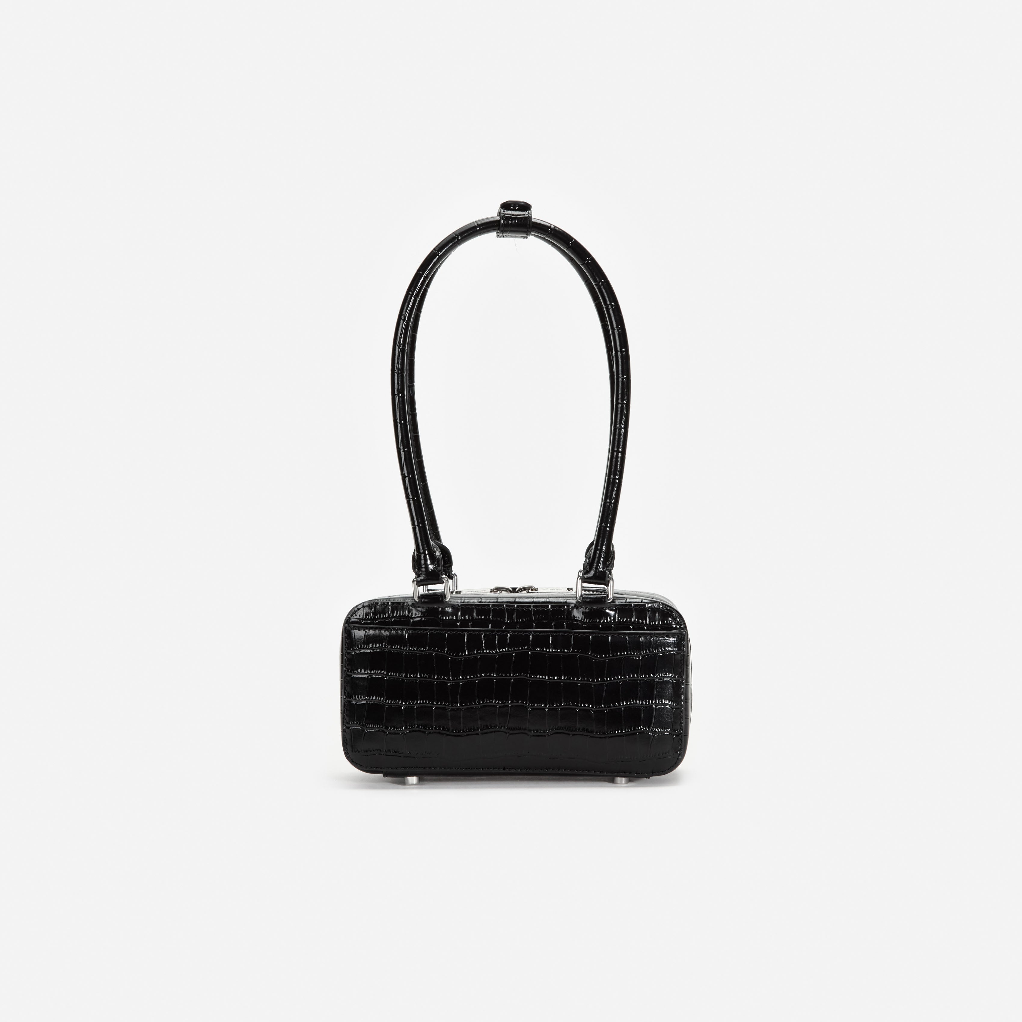 Black Croc Leather Mini Shoulder Bag