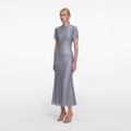 Blue Rhinestone Mesh Midi Dress