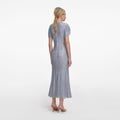 Blue Rhinestone Mesh Midi Dress