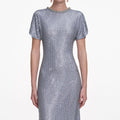 Blue Rhinestone Mesh Midi Dress