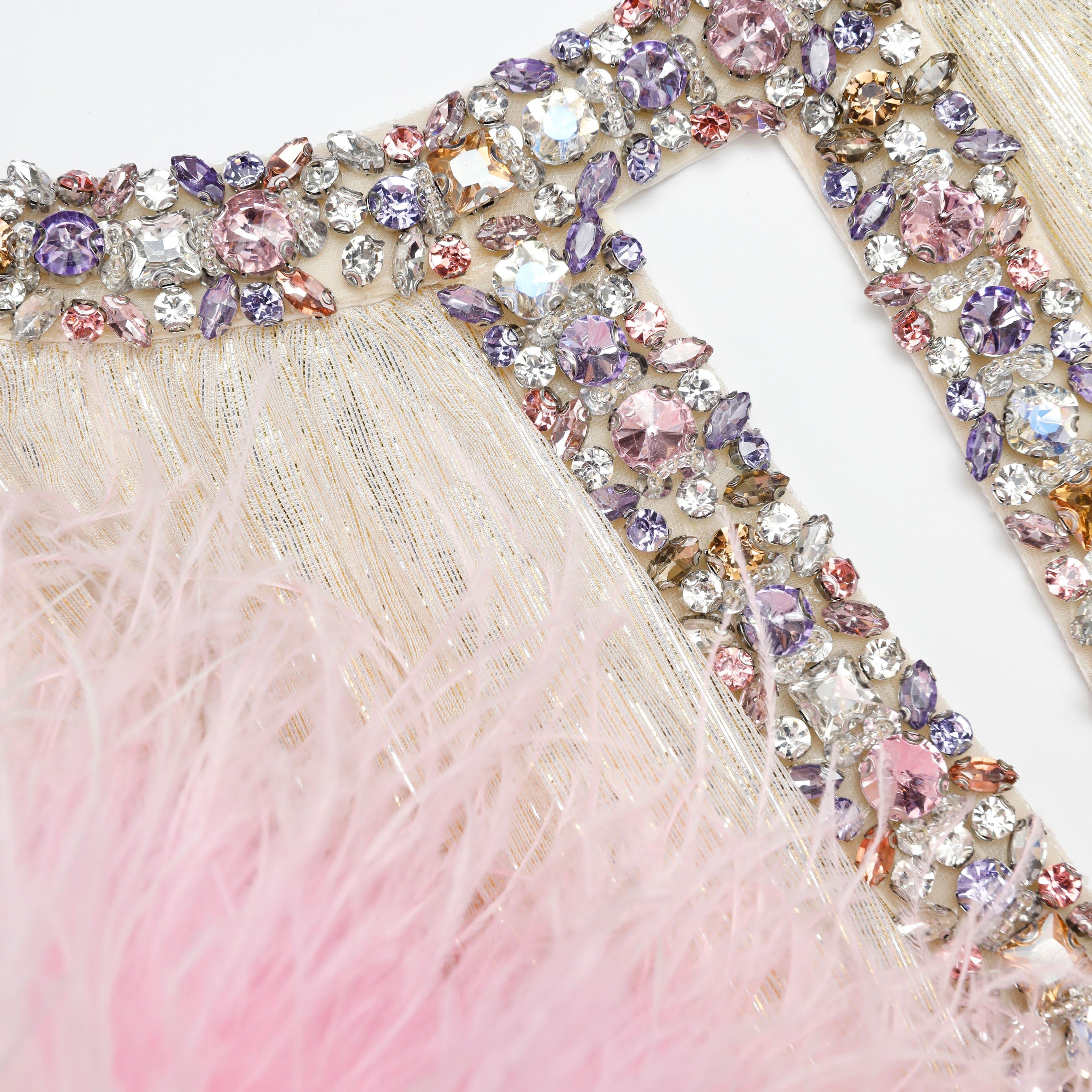 Champagne Metallic Ombre Feather Maxi Dress