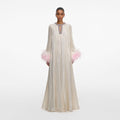 Champagne Metallic Ombre Feather Maxi Dress