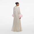 Champagne Metallic Ombre Feather Maxi Dress
