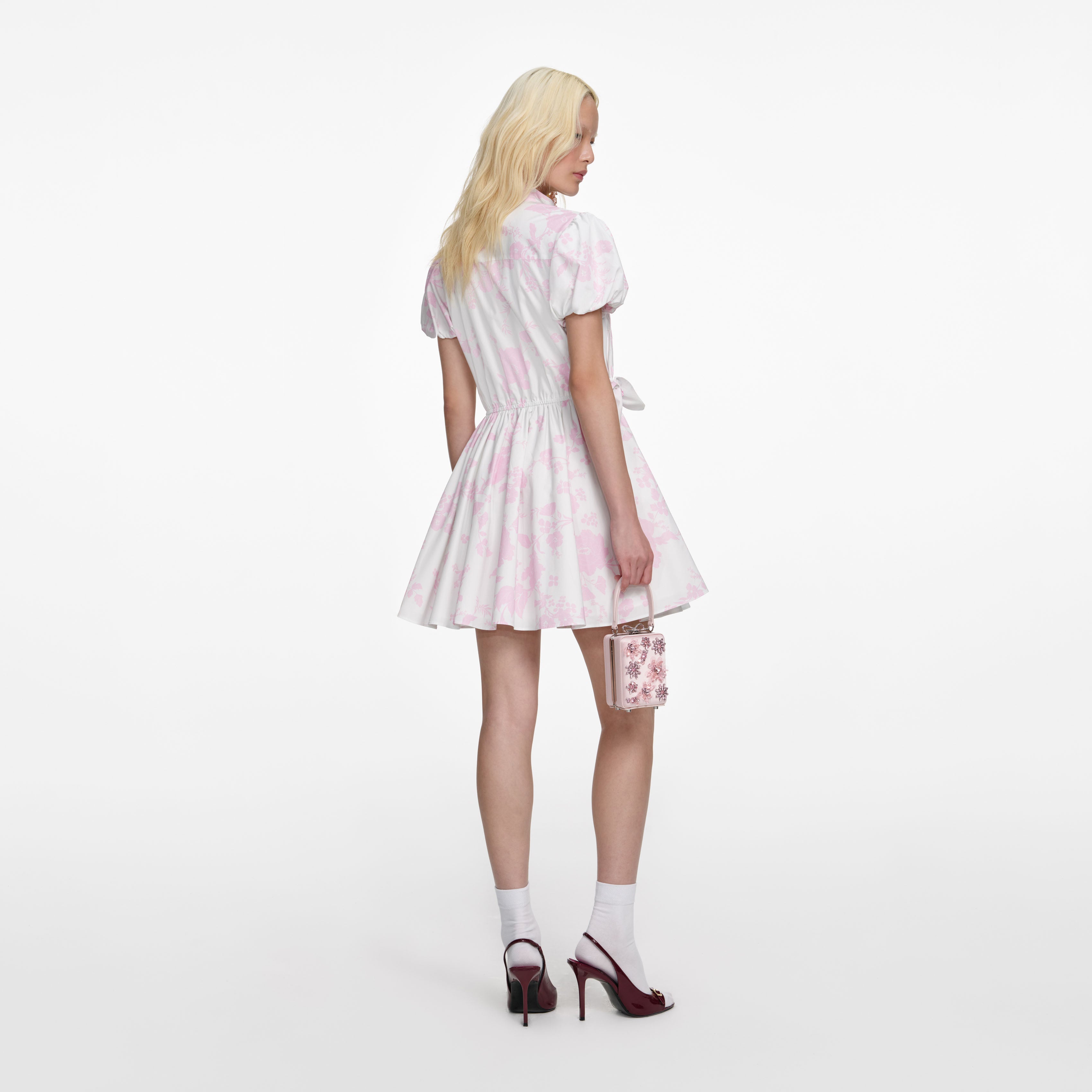 Pink Floral Cotton Drape Mini Dress