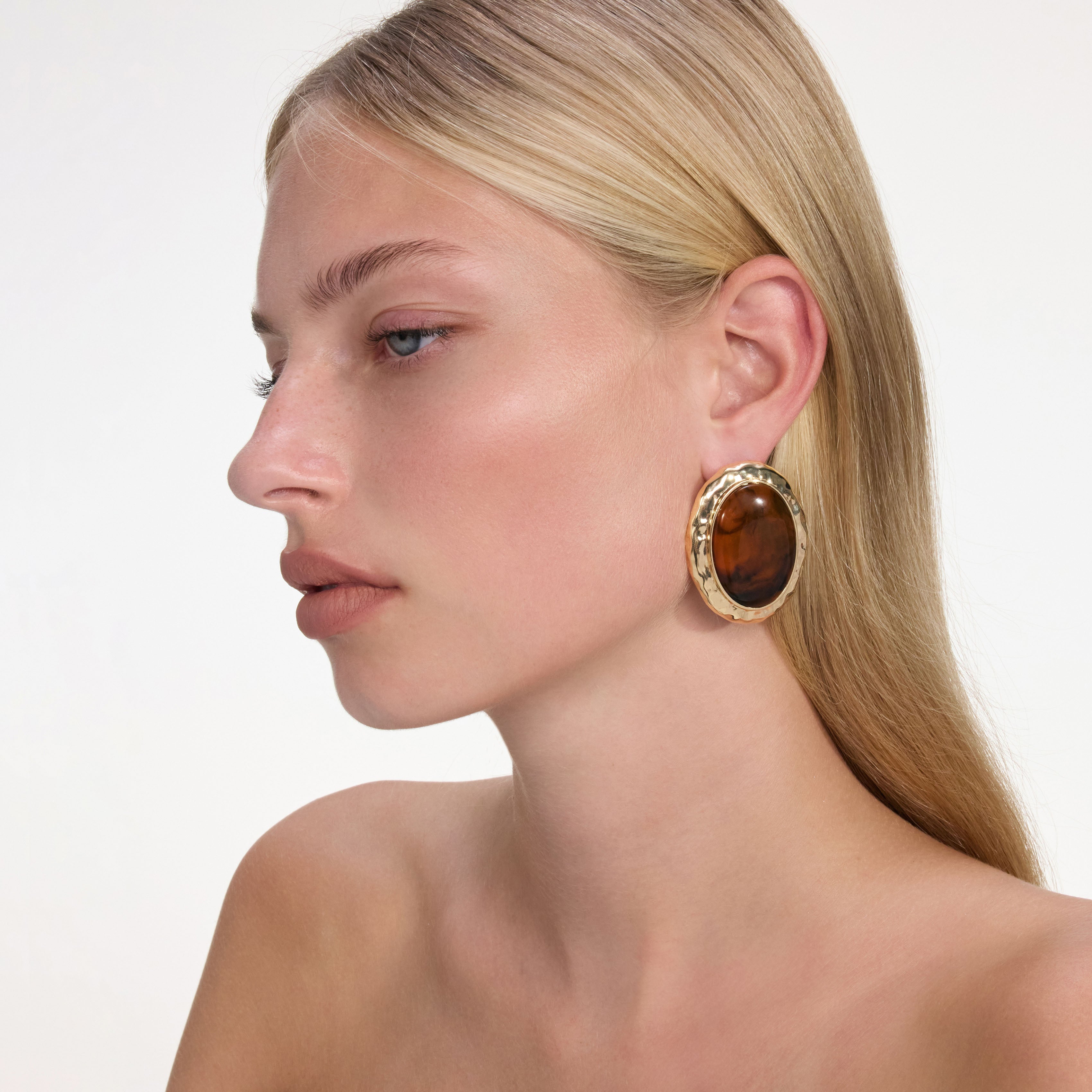 Hammered Gold Tiger Eye Earrings