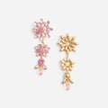 Pink Crystal Tiered Flower Earrings