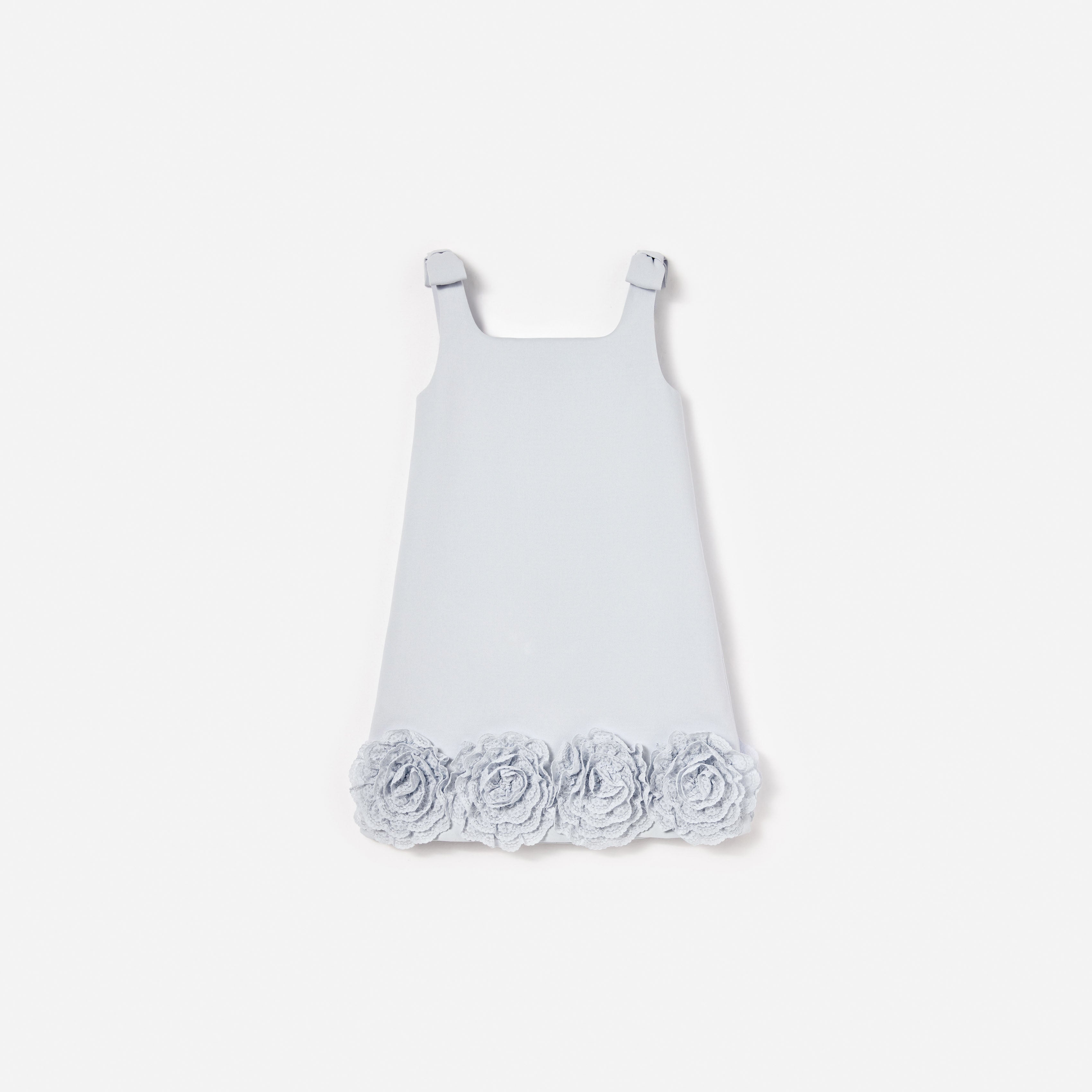 Blue Crepe Flower Dress