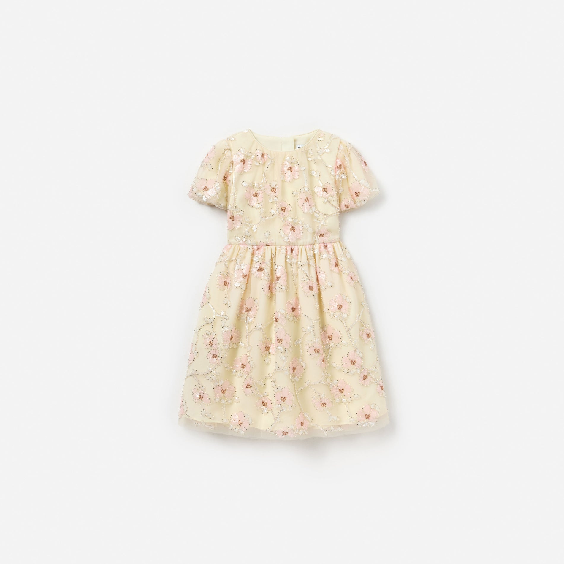 Cream Embellished Flower Tulle Dress