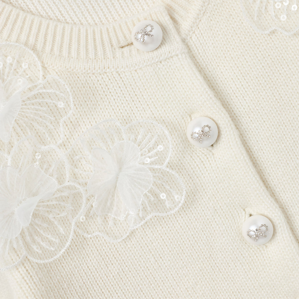 Cream Short Sleeve Flower Cardigan
