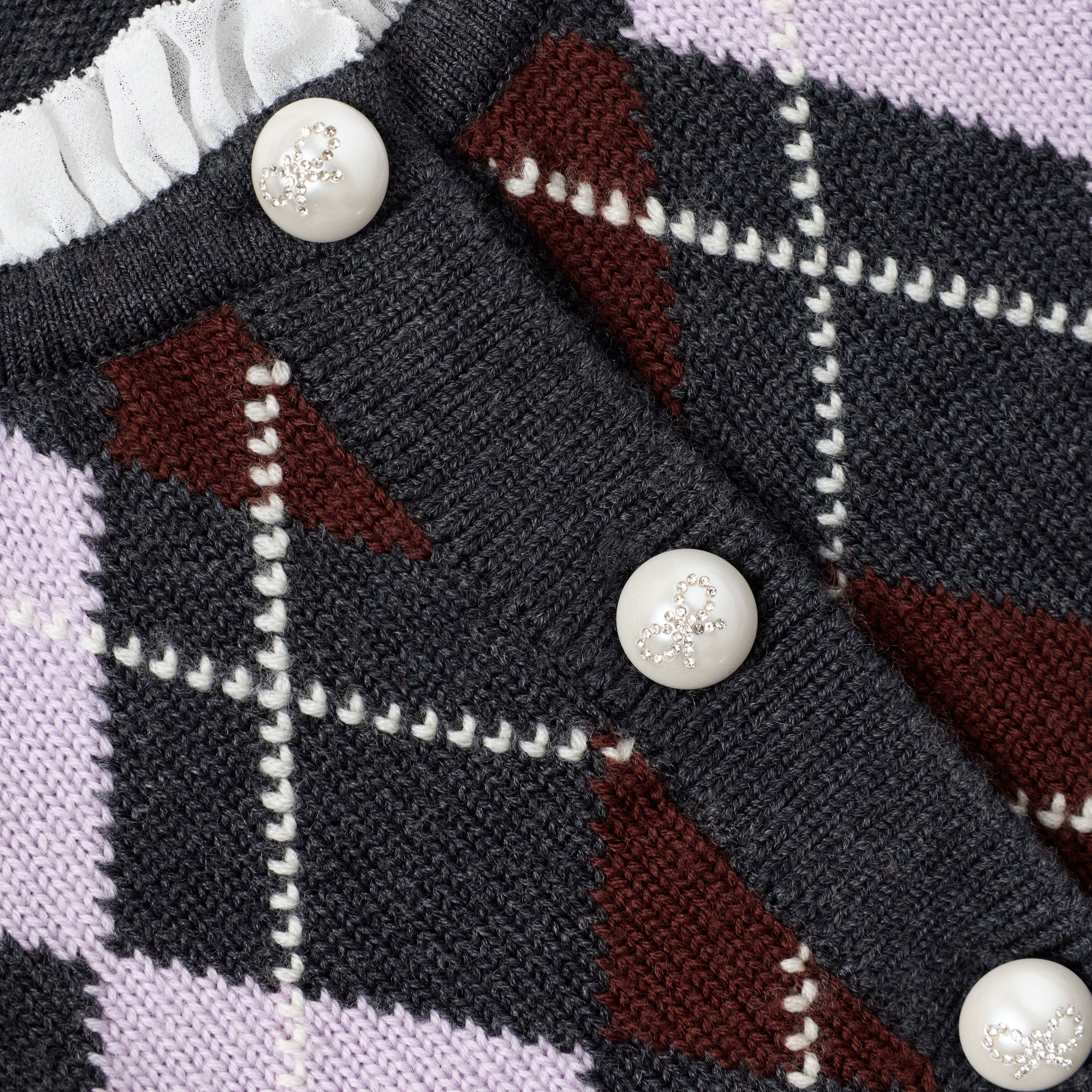 Grey Argyle Embellished Cardigan