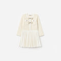 Cream Sequin Knit Bow Trim Dress