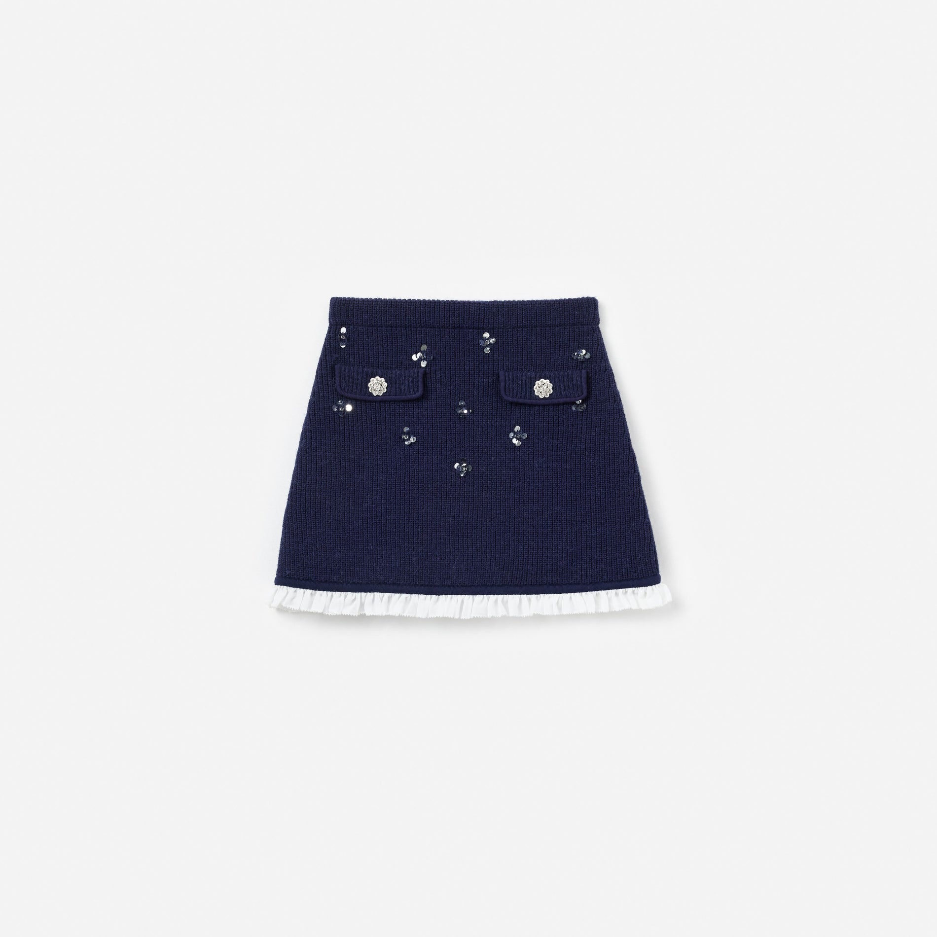 Navy Embellished Knit Skirt